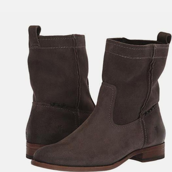 Frye Dark Brown Suede Cara Ankle Pull On Booties 9 - Picture 2 of 14